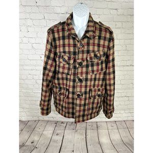 Brown Sound Wool Blend Plaid Button Up Long Sleeve Flannel Jacket Men’s L